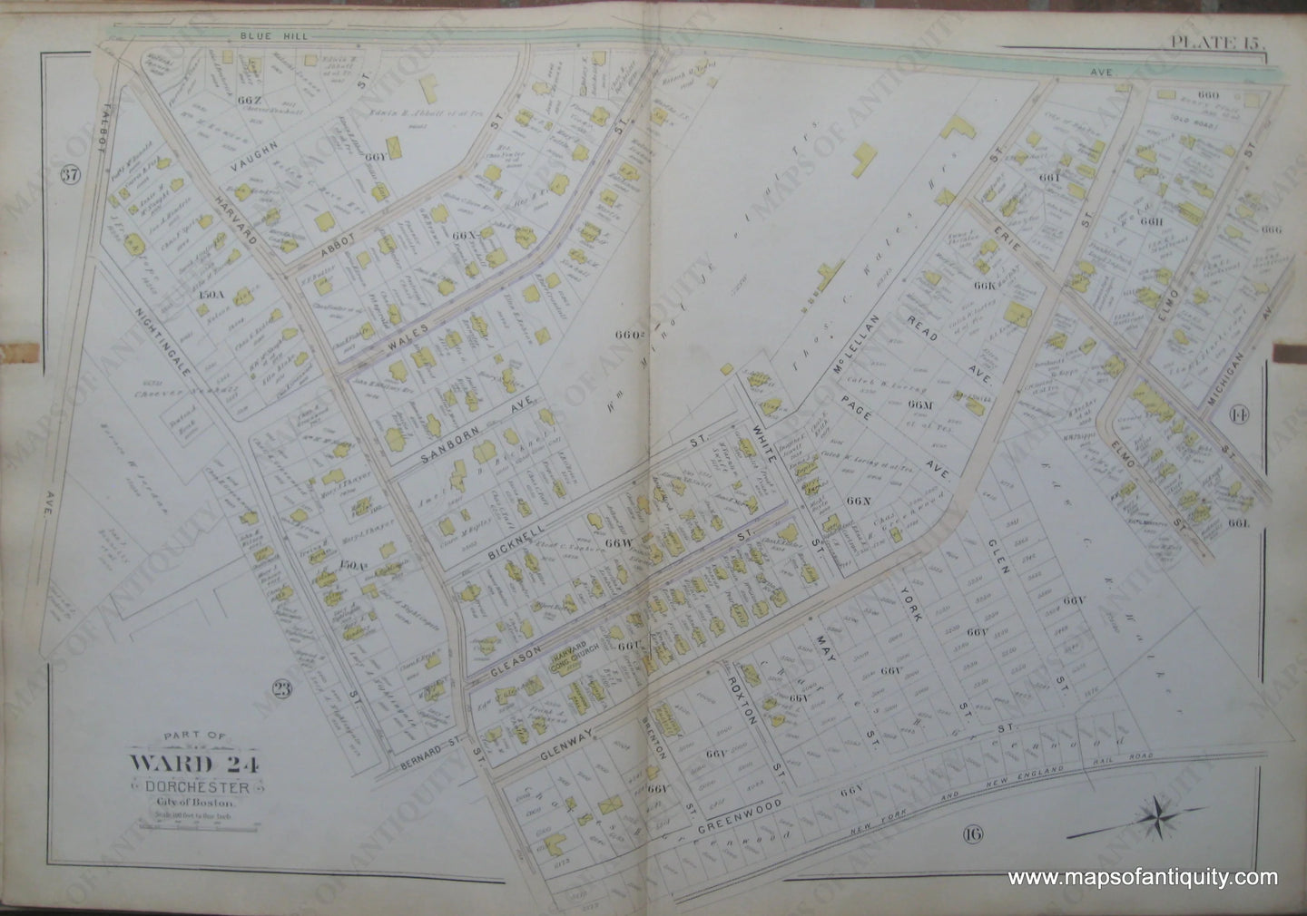 Antique-Map-Plate-15-Part-of-Ward-24-Dorchester-City-of-Boston-Bromley-1894-Maps-Of-Antiquity