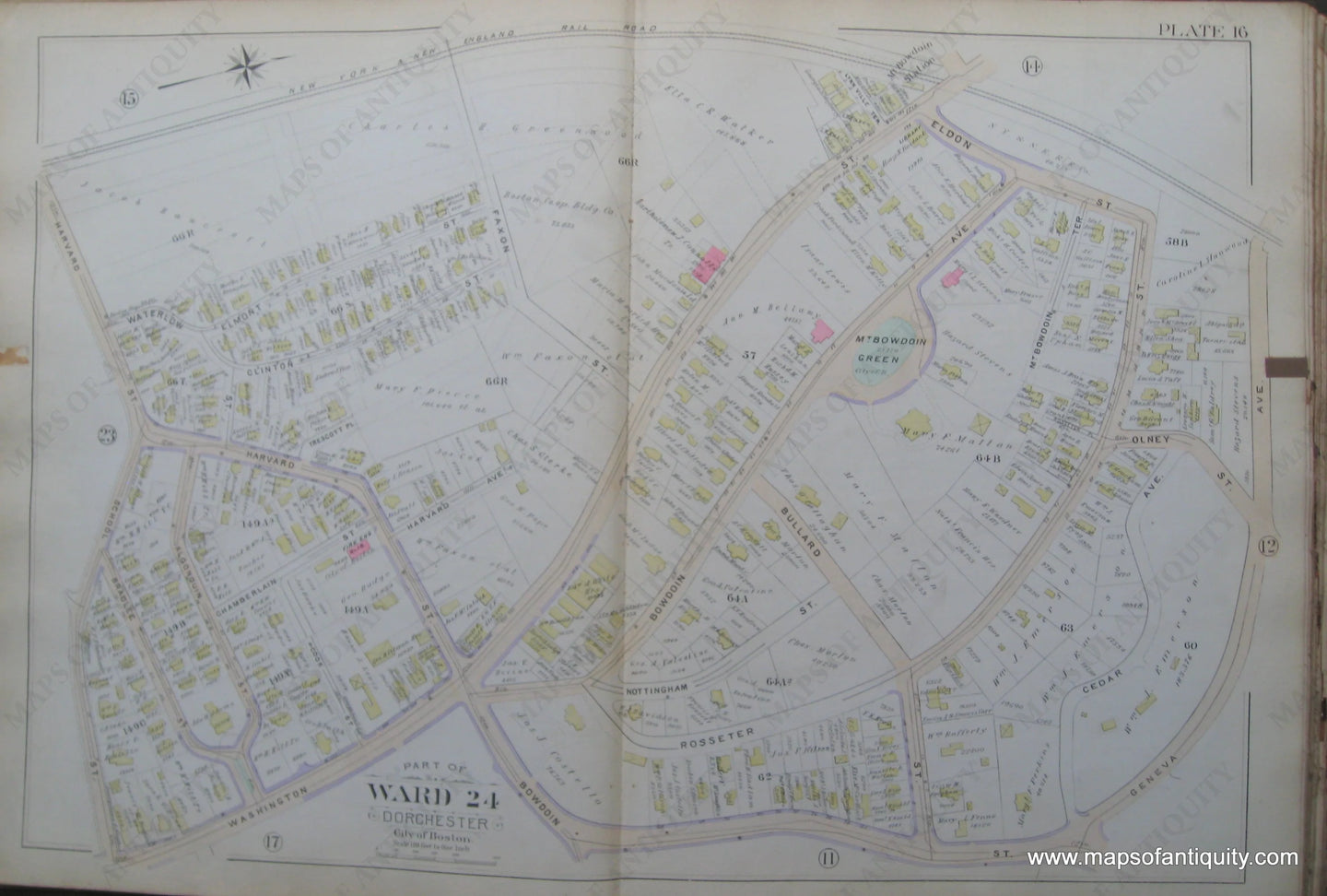 Antique-Map-Plate-16-Part-of-Ward-24-Dorchester-City-of-Boston-Bromley-1894-Maps-Of-Antiquity