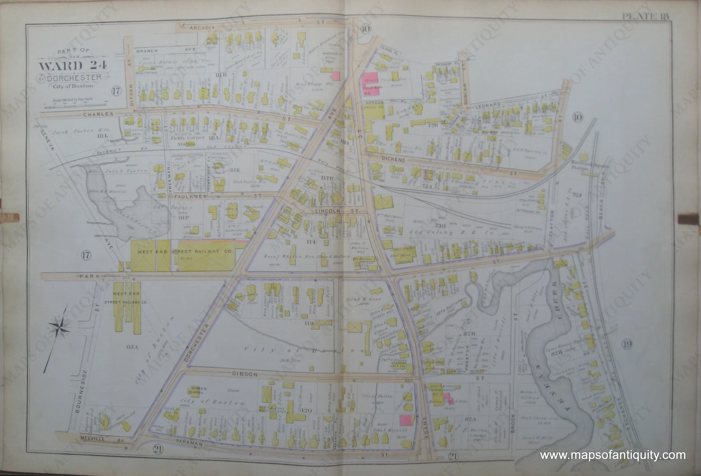 Antique-Map-Plate-18-Part-of-Ward-24-Dorchester-City-of-Boston-Bromley-1894-Maps-Of-Antiquity