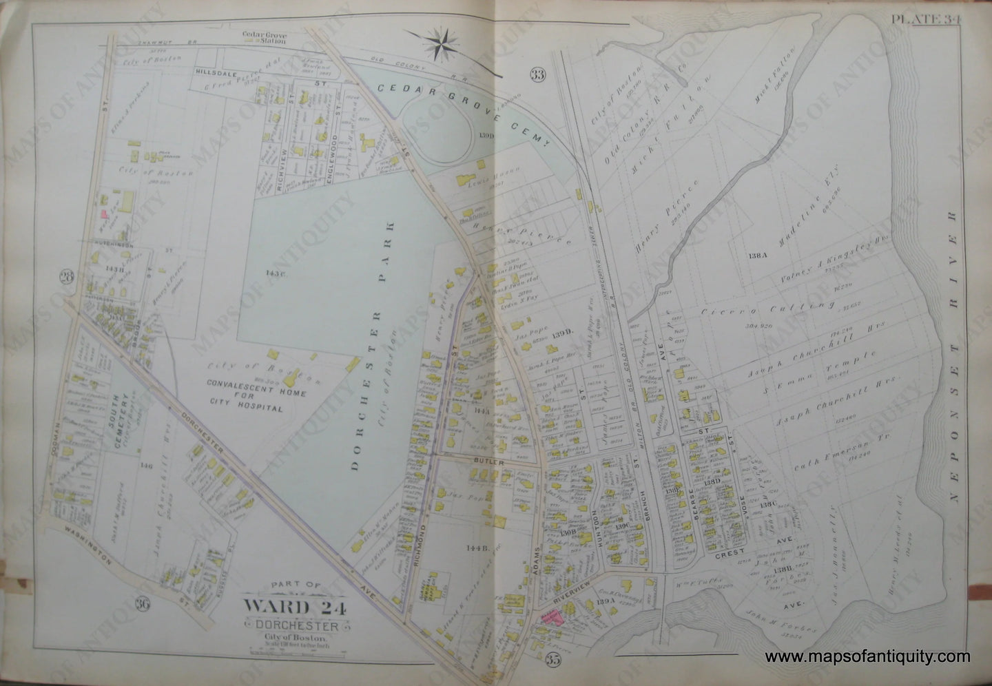 Antique-Map-Plate-34-Part-of-Ward-24-Dorchester-City-of-Boston-Bromley-1894-Maps-Of-Antiquity