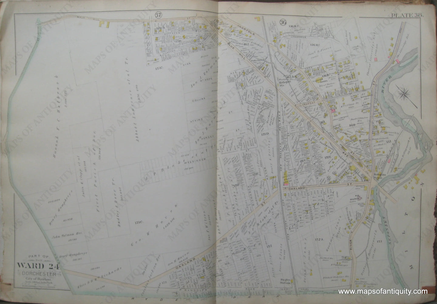 Antique-Map-Plate-38-Part-of-Ward-24-Dorchester-City-of-Boston-Bromley-1894-Maps-Of-Antiquity