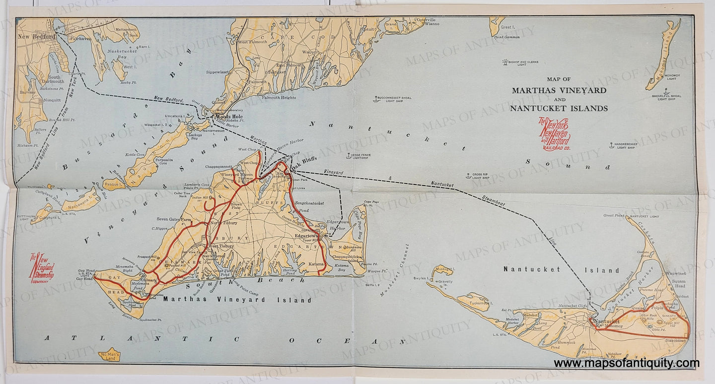 1920 - Map of Martha's Vineyard and Nantucket Islands - Antique Touris ...