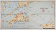 Antique Map of Martha's Vineyard and Nantucket Islands with original printed color in red, yellow and blue