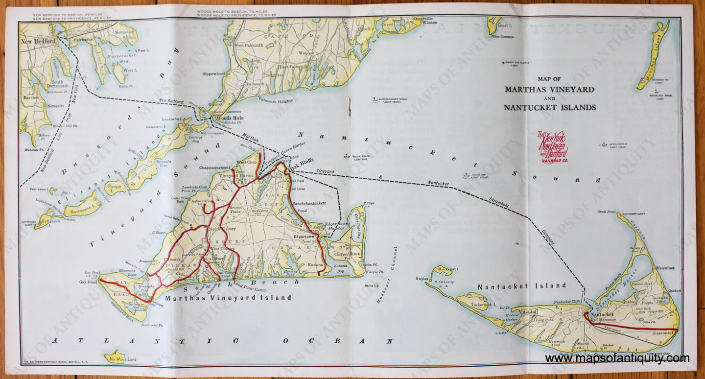 Antique-Printed-Color-Railroad-Map-Map-of-Marthas-Vineyard-and-Nantucket-Islands-c.-1910-New-York-New-Haven-and-Hartford-Railroad/-Matthews-Northrup-Works-Martha's-Vineyard-Nantucket-1800s-19th-century-Maps-of-Antiquity