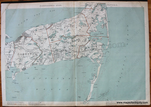 Antique-Printed-Color-Map-Yarmouth-Dennis-Brewster-Orleans-Harwich-Chatham-(MA)--1904-G.-H.-Walker-Cape-Cod-and-Islands-Cape-and-Islands-General-1900s-20th-century-Maps-of-Antiquity