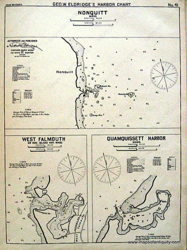 Black-and-White-Antique--Nautical-Chart-Nonquitt-West-Falmouth-and-Quamquissett-Harbor--Mass.-Massachusetts-Cape-Cod-and-Islands-1901-Eldridge-Maps-Of-Antiquity