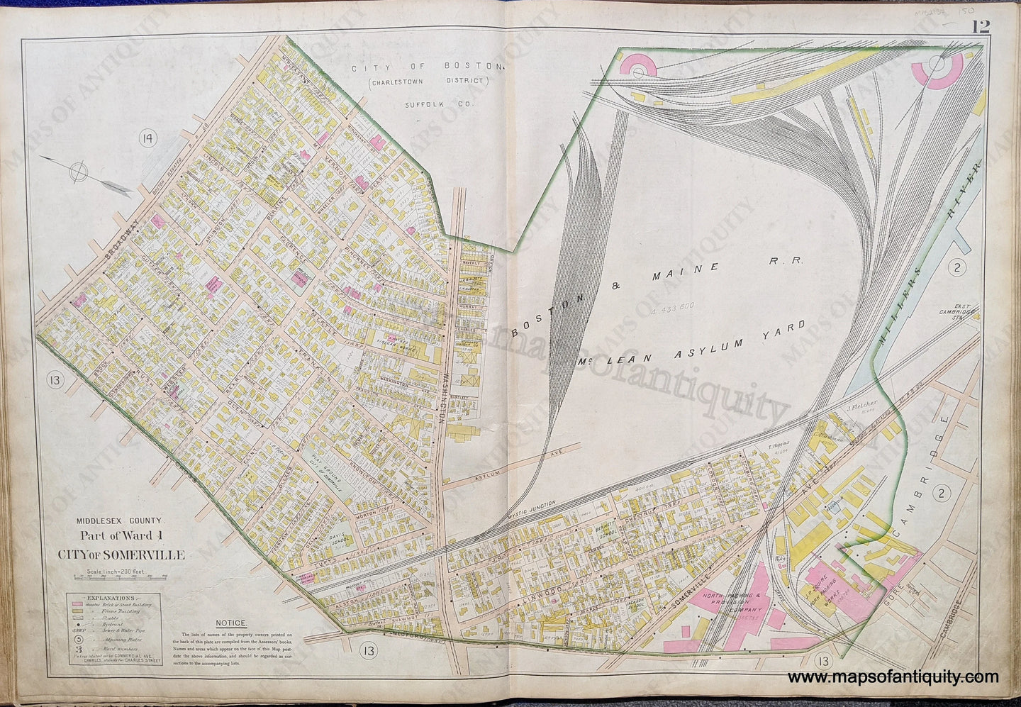 Antique-Map-City-of-Somerville-Part-of-Ward-1.-United-States-Massachusetts-1900-Stadley-Maps-Of-Antiquity-1900s-20th-century