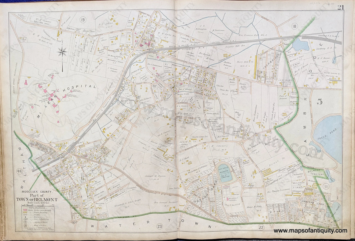 Antique-Map-Part-of-Town-of-Belmont-United-States-Massachusetts-1900-Stadley-Maps-Of-Antiquity-1900s-20th-century