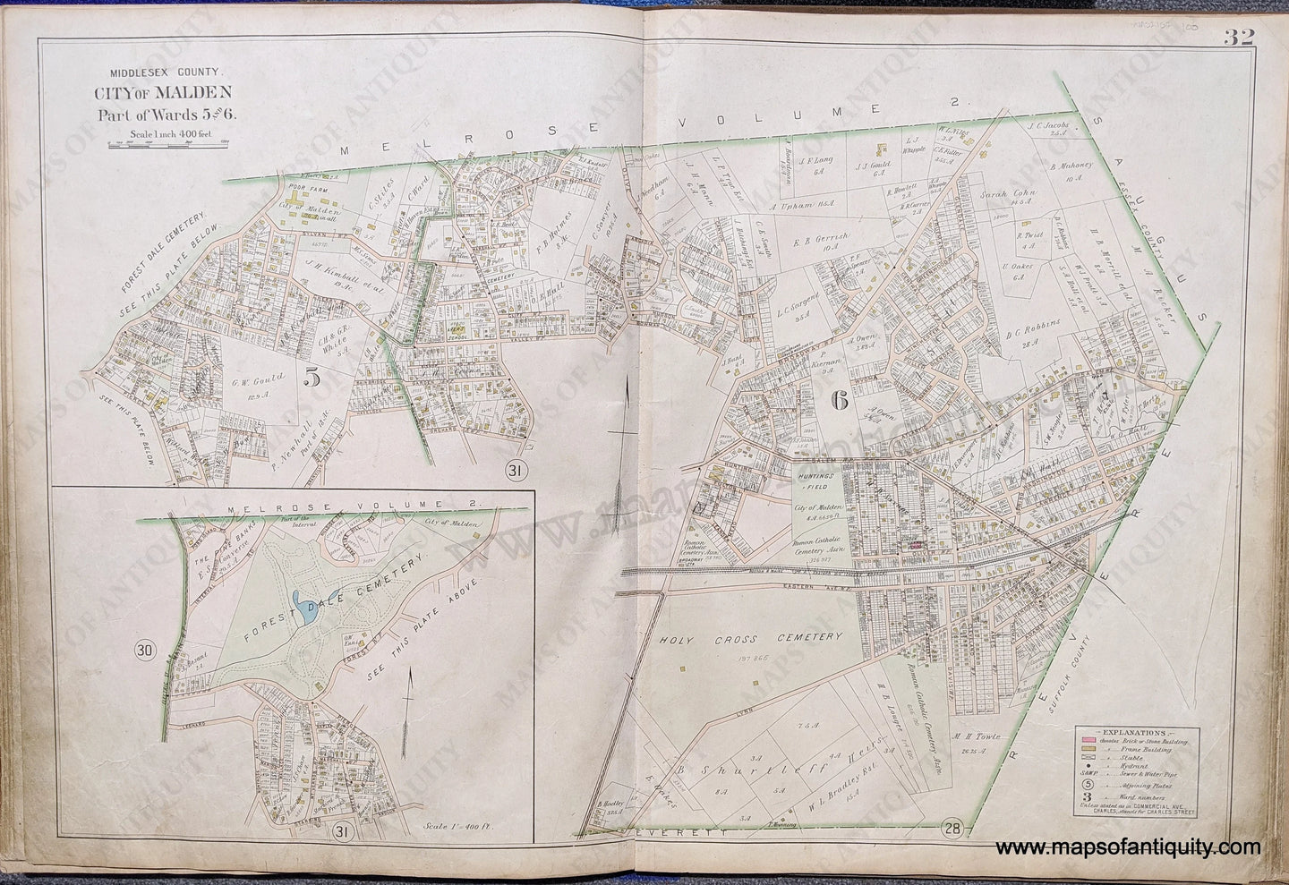 Antique-Map-City-of-Malden-Part-of-Wards-5-and-6-United-States-Massachusetts-1900-Stadley-Maps-Of-Antiquity-1900s-20th-century