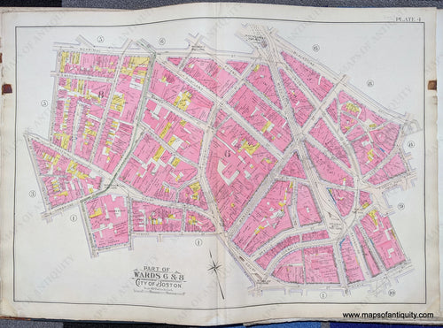 Antique-Map-Part-of-Wards-6-&-8-City-of-Boston-United-States-Massachusetts-1902-Bromley-Maps-Of-Antiquity-1900s-20th-century