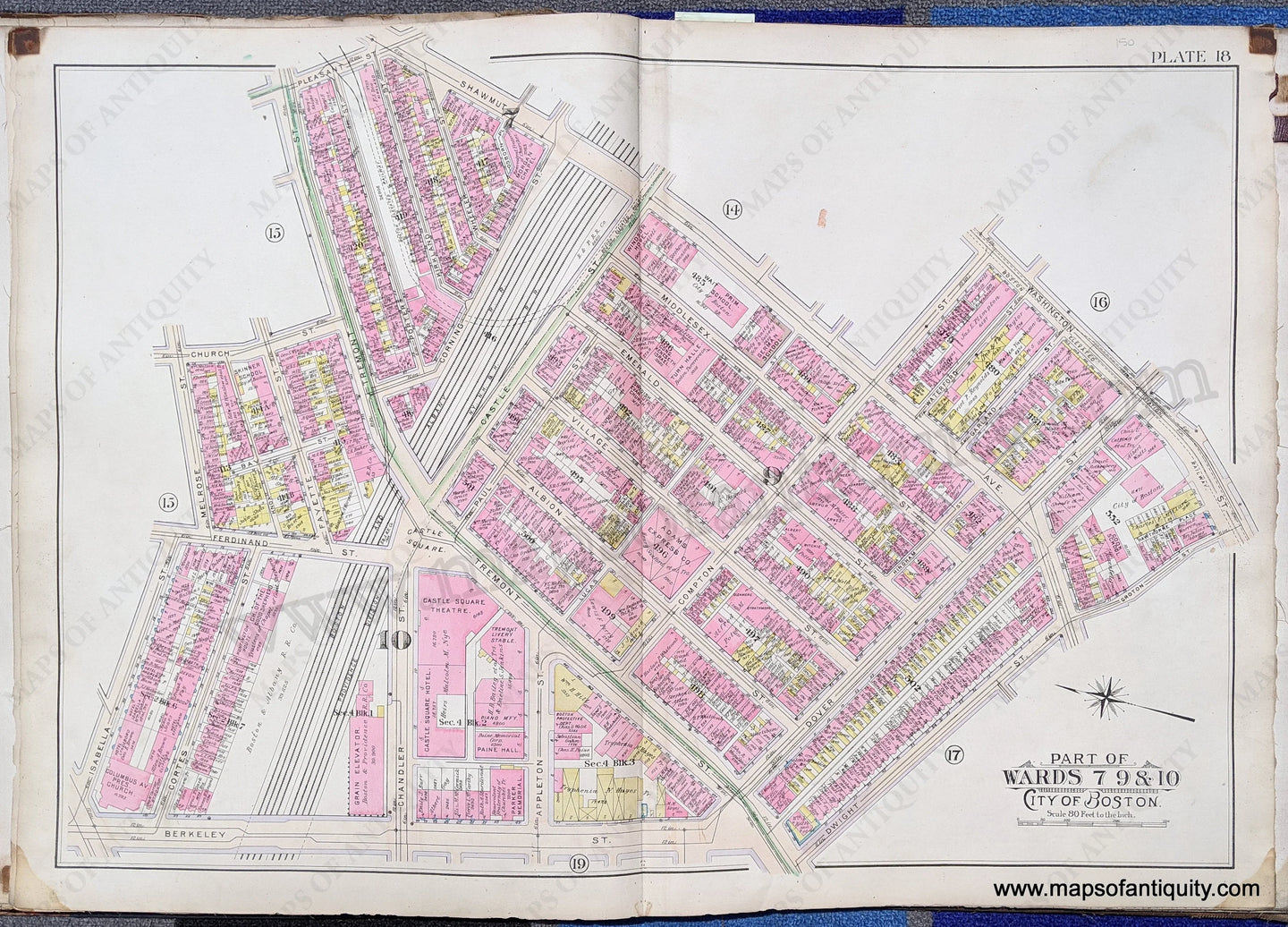 Antique-Map-Part-of-Wards-7-9-&-10-City-of-Boston-United-States-Massachusetts-1902-Bromley-Maps-Of-Antiquity-1900s-20th-century