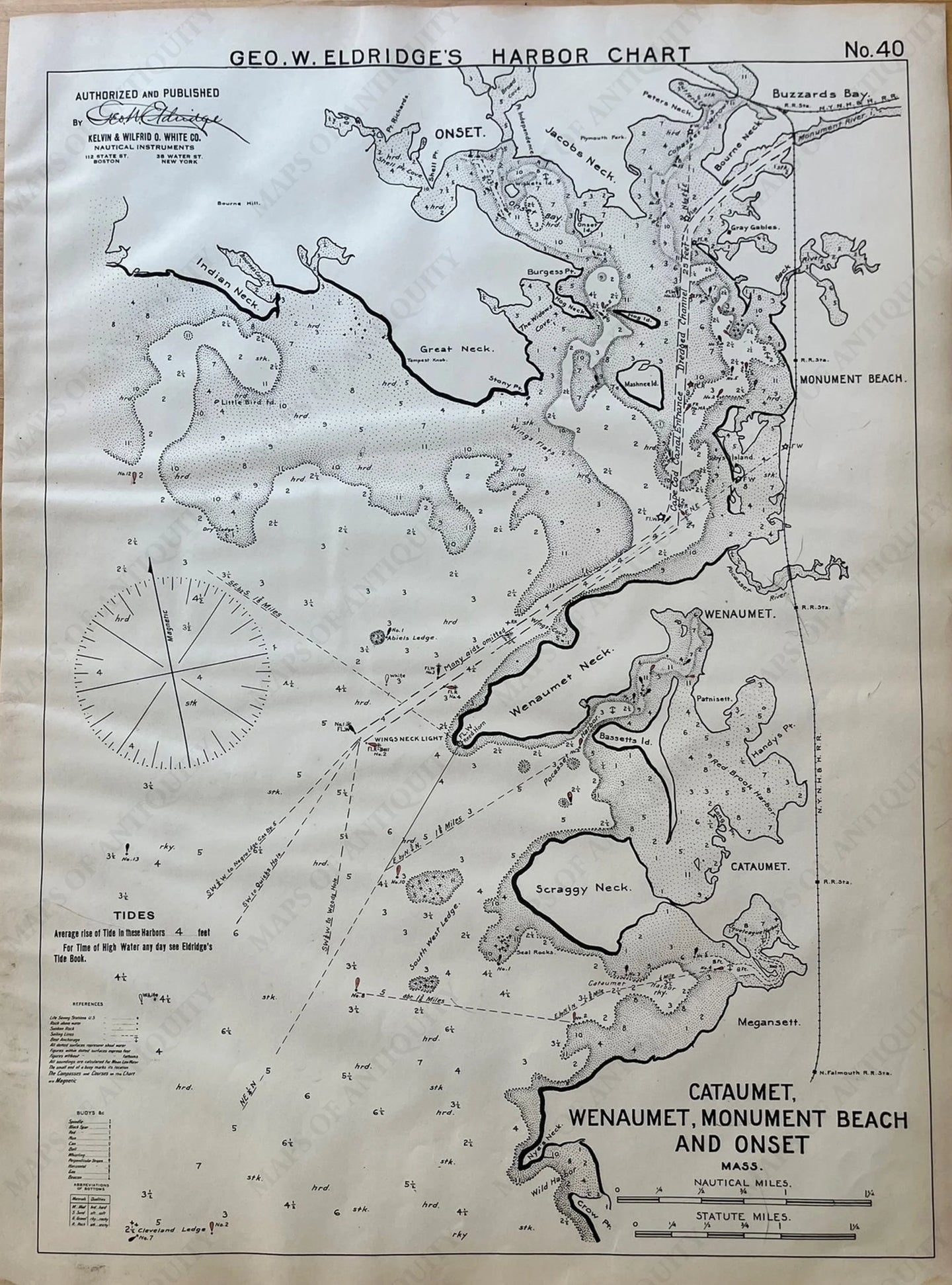 Antique-Map-Cataumet-Wenaumet-Monument-Beach-and-Onset-Mass.-Geo.-W.-Eldridge's-Harbor-Chart.-Massachusetts-1912-Maps-of-Antiquity