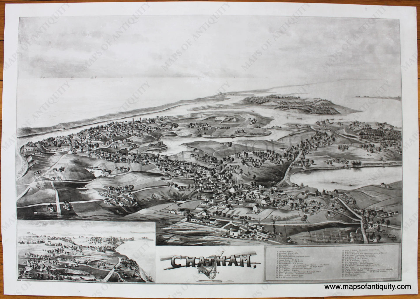 Antique-Uncolored-Bird's-Eye-View-Map-Chatham-Mass.-Cape-Cod-Maps-Chatham-1894-George-E.-Norris-Maps-Of-Antiquity-1800s-19th-century