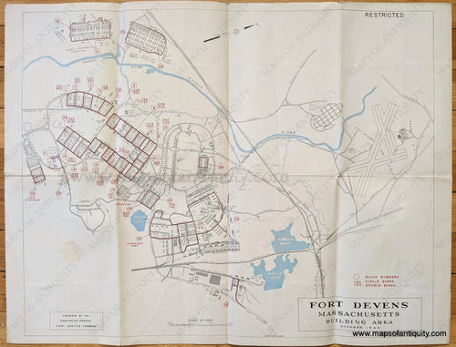 Genuine-Antique-Map-Fort-Devens-Massachusetts-Massachusetts--1943-Engineer-Branch-First-Service-Command-Maps-Of-Antiquity-1800s-19th-century