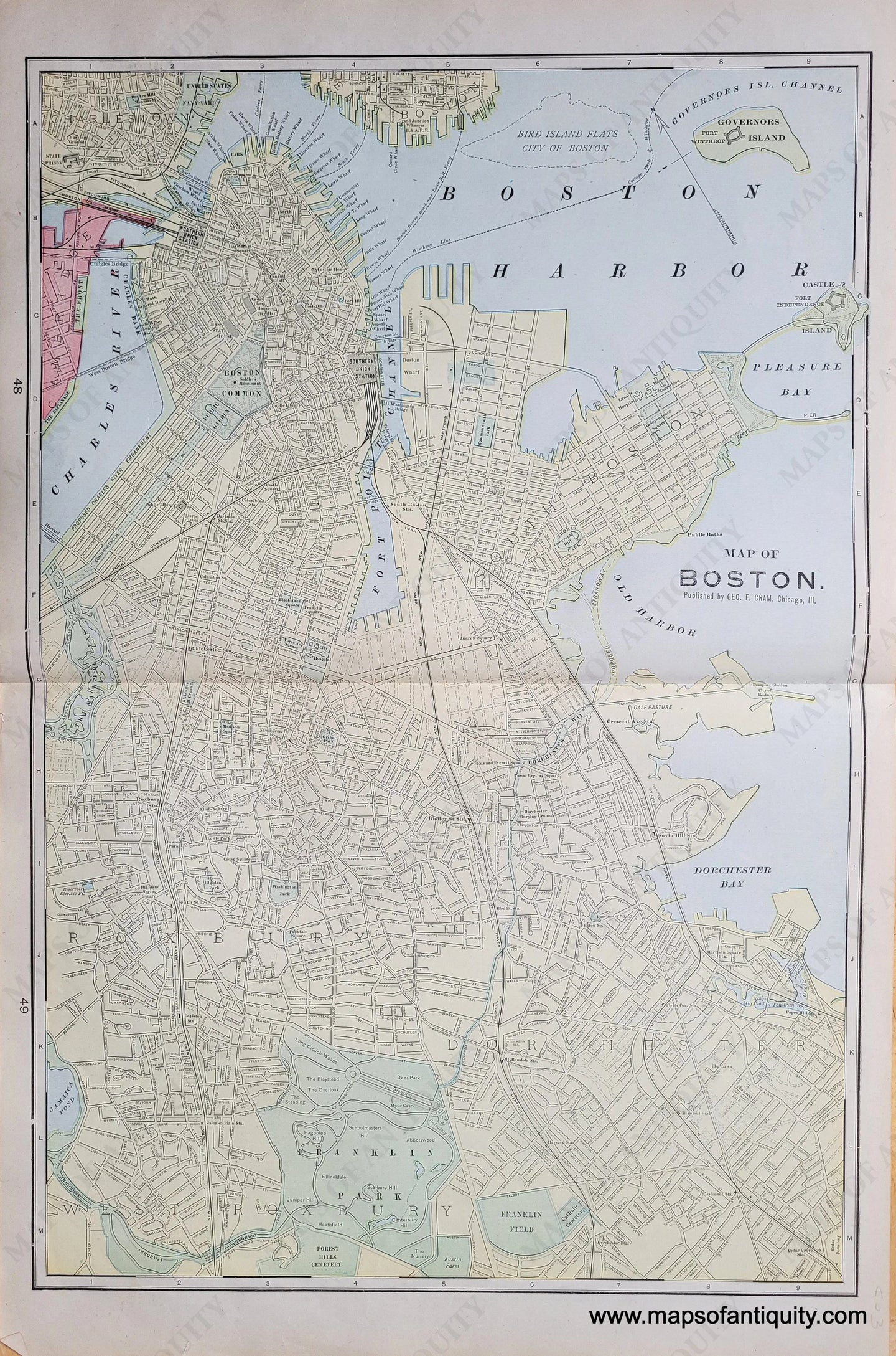 Genuine-Antique-Map-Map-of-Boston-1903-Cram-Maps-Of-Antiquity