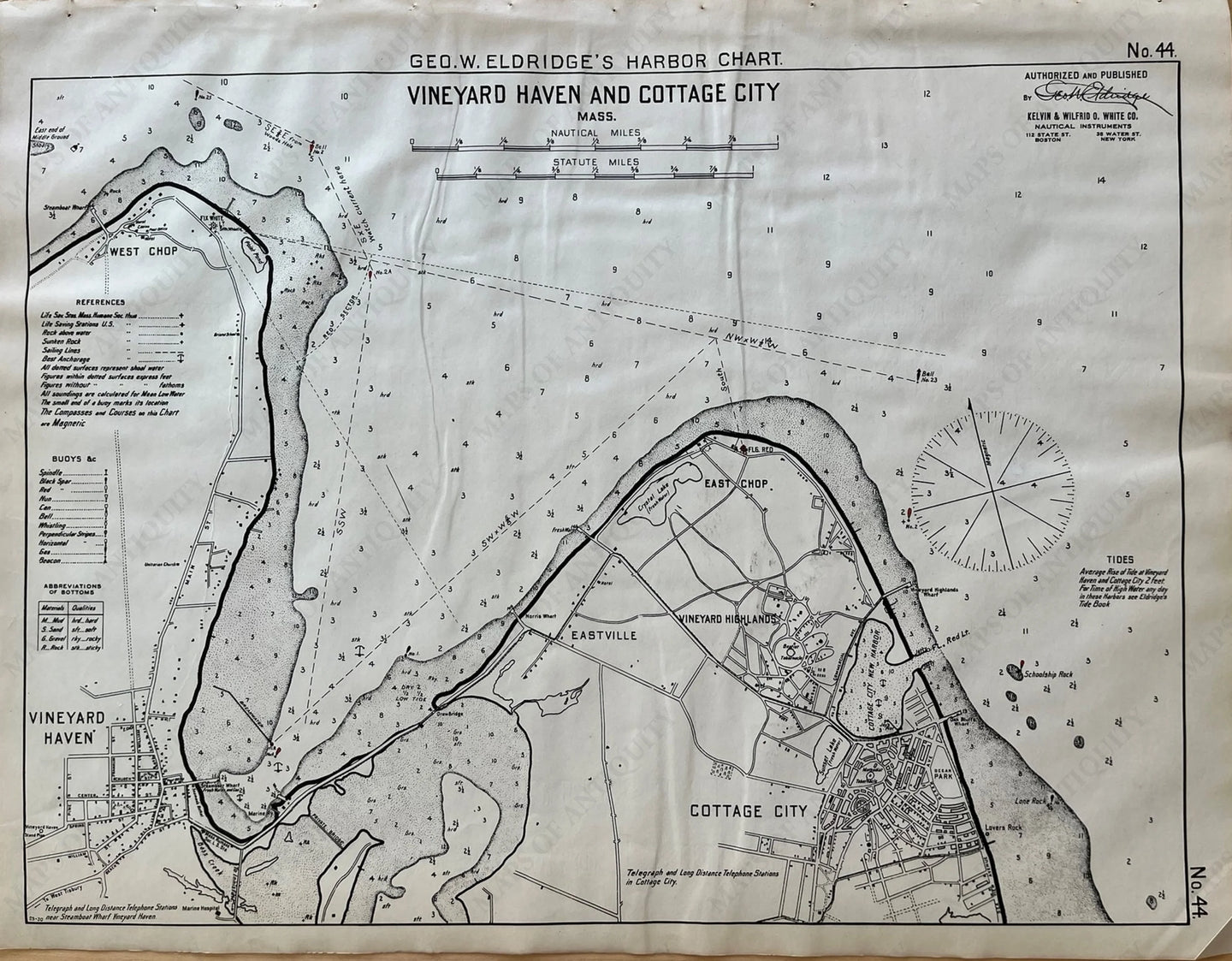 Black-and-White-Antique--Nautical-Chart-Vineyard-Haven-and-Cottage-City-Mass.-Massachusetts-Cape-Cod-and-Islands-1910-Eldridge-Maps-Of-Antiquity
