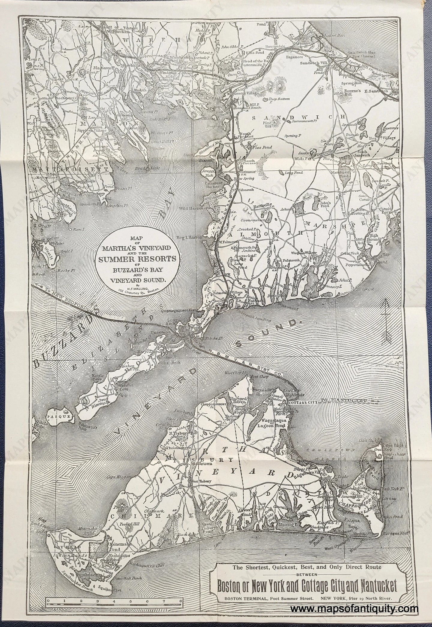 Antique-Black-and-White-Map-Old-Colony-Line-Map-of-Martha's-Vineyard-and-the-Summer-Resorts-of-Buzzard's-Bay-and-Vineyard-Sound.-**********-US-Massachusetts-Cape-Cod-and-Islands-c.-1900-Maps-Of-Antiquity