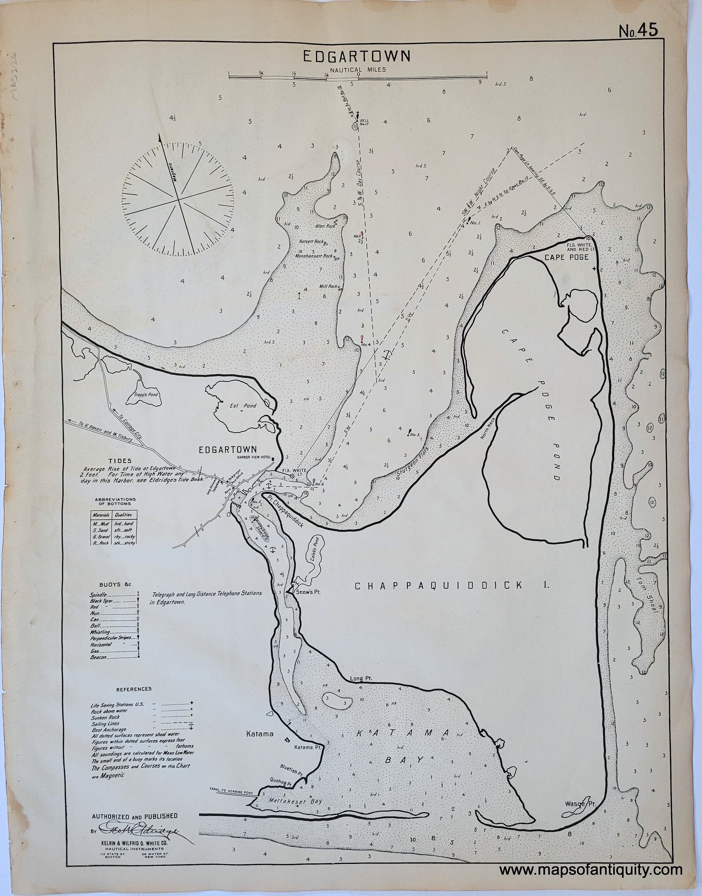Antique-Map-Edgartown-Martha's Vineyard Chappaquiddick -Massachusetts-Maps-of-Antiquity-nautical sailing chart yachting boating