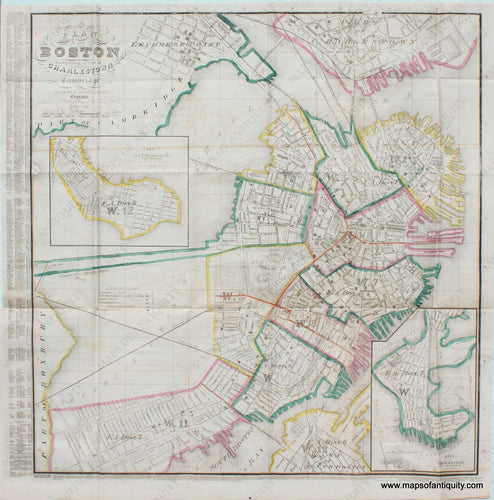 Antique-Hand-Colored-Map-Plan-of-Boston-Comprising-a-part-of-Charlestown-and-Cambridge-Massachusetts-Towns-and-Cities-1851-George-Smith-Maps-Of-Antiquity