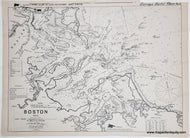 Antique nautical chart titled 'Boston Mass.' showing detailed harbor map, compass roses, and labeled waterways