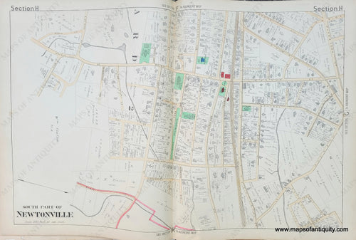 Genuine-Antique-Map-South-Part-of-Newtonville-MA-Section-H-1886-Beers-Maps-Of-Antiquity