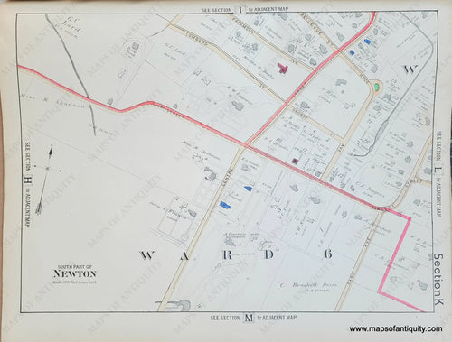 Genuine-Antique-Map-South-Part-of-Newton-MA-Section-K-1886-Beers-Maps-Of-Antiquity