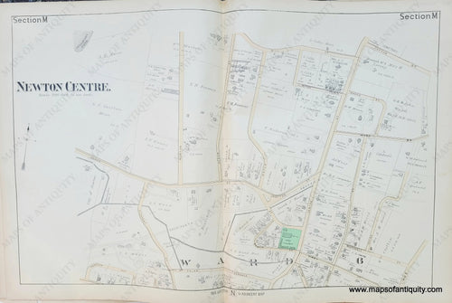 Genuine-Antique-Map-Newton-Centre-MA-Section-M-1886-Beers-Maps-Of-Antiquity