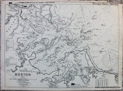 Black-and-White-Antique--Nautical-Chart-Boston-**********-Massachusetts-Boston-1908-Eldridge-Maps-Of-Antiquity