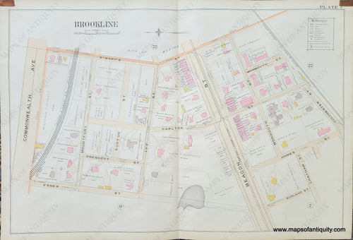 Genuine-Antique-Map-Plate-1-Brookline-Mass--1893-Richards-Maps-Of-Antiquity