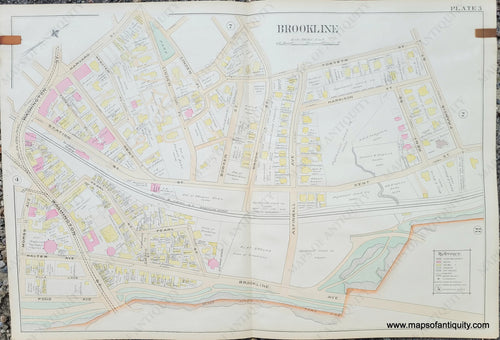 Genuine-Antique-Map-Plate-3-Brookline-Mass--1893-Richards-Maps-Of-Antiquity