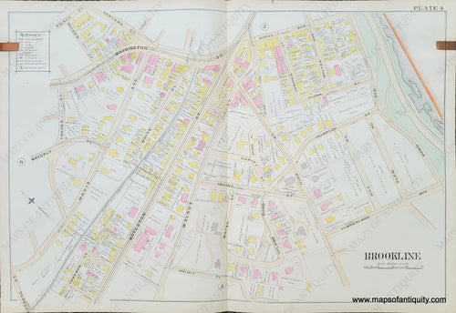 Genuine-Antique-Map-Plate-4-Brookline-Mass--1893-Richards-Maps-Of-Antiquity