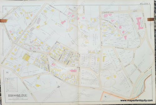 Genuine-Antique-Map-Plate-5-Brookline-Mass--1893-Richards-Maps-Of-Antiquity