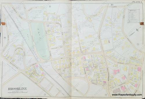 Genuine-Antique-Map-Plate-6-Brookline-Mass--1893-Richards-Maps-Of-Antiquity