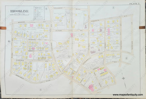 Genuine-Antique-Map-Plate-7-Brookline-Mass--1893-Richards-Maps-Of-Antiquity