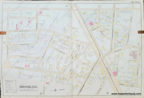 Genuine-Antique-Map-Plate-8-Brookline-Mass--1893-Richards-Maps-Of-Antiquity