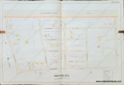 Genuine-Antique-Map-Plate-9-Brookline-Mass--1893-Richards-Maps-Of-Antiquity