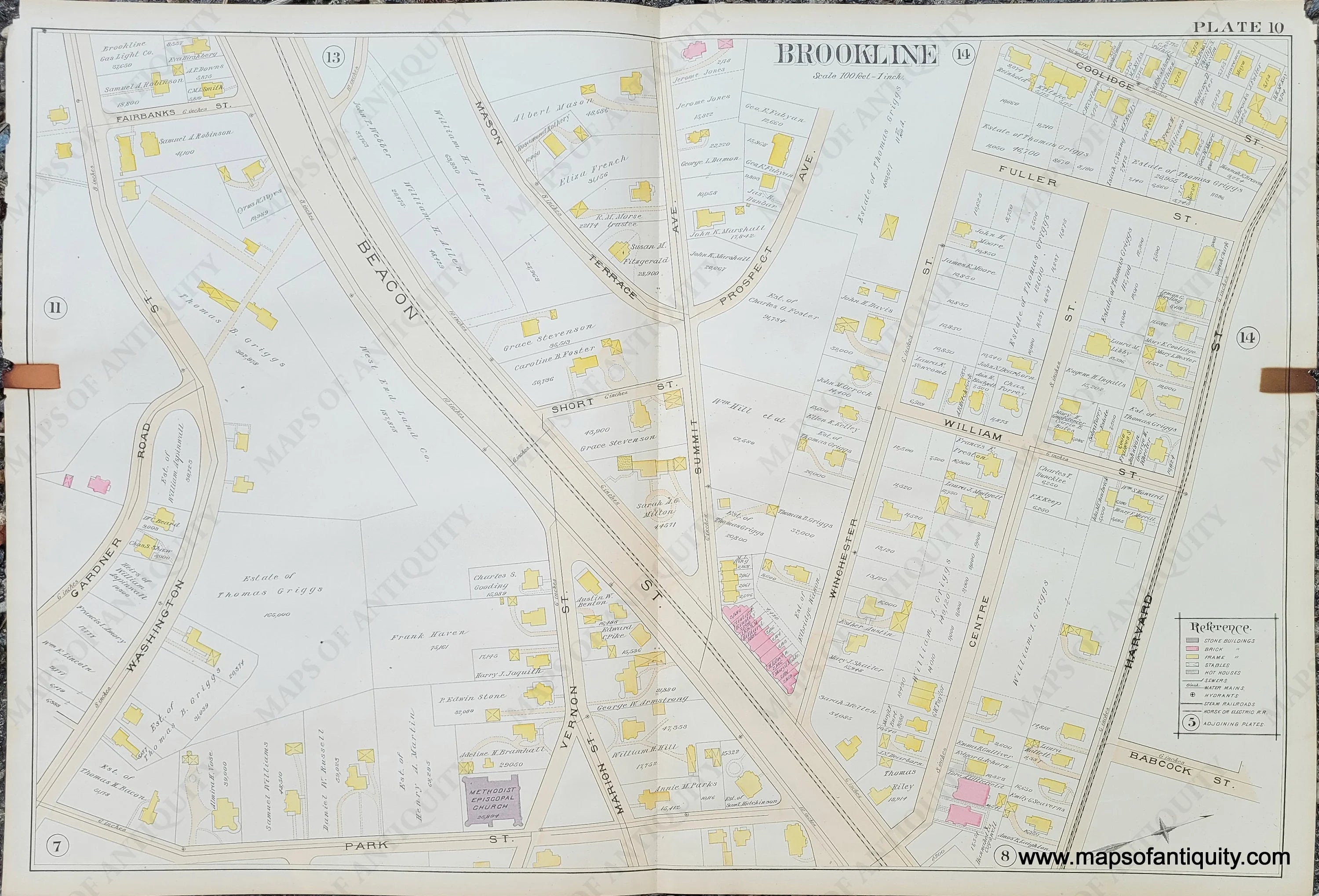 1893 Genuine Antique Map Plate 10, Brookline, Mass. – Maps of Antiquity
