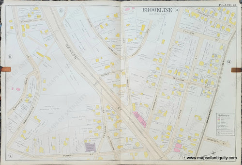 Genuine-Antique-Map-Plate-10-Brookline-Mass--1893-Richards-Maps-Of-Antiquity