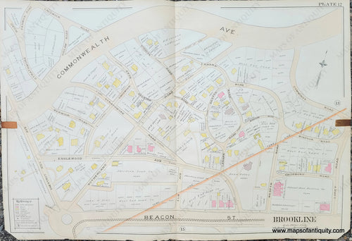 Genuine-Antique-Map-Plate-12-Brookline-Mass--1893-Richards-Maps-Of-Antiquity