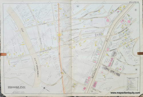 Genuine-Antique-Map-Plate-13-Brookline-Mass--1893-Richards-Maps-Of-Antiquity