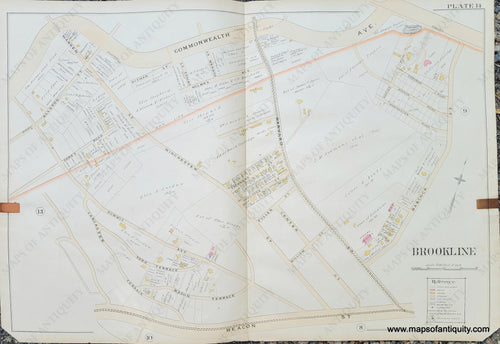 Genuine-Antique-Map-Plate-14-Brookline-Mass--1893-Richards-Maps-Of-Antiquity