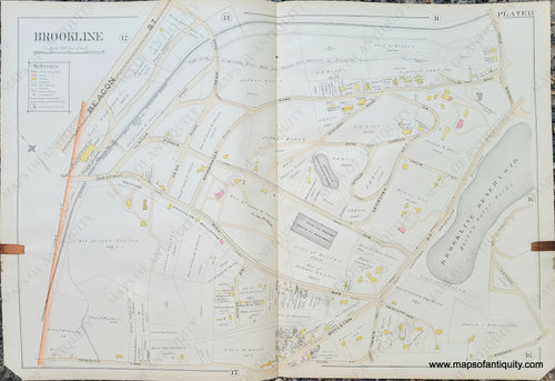 Genuine-Antique-Map-Plate-15-Brookline-Mass--1893-Richards-Maps-Of-Antiquity