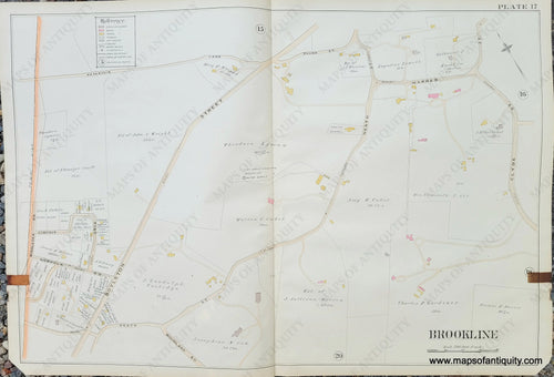 Genuine-Antique-Map-Plate-17-Brookline-Mass--1893-Richards-Maps-Of-Antiquity