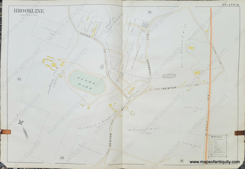 Genuine-Antique-Map-Plate-18-Brookline-Mass--1893-Richards-Maps-Of-Antiquity