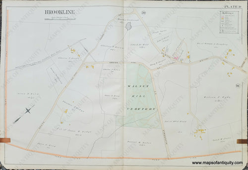 Genuine-Antique-Map-Plate-19-Brookline-Mass--1893-Richards-Maps-Of-Antiquity