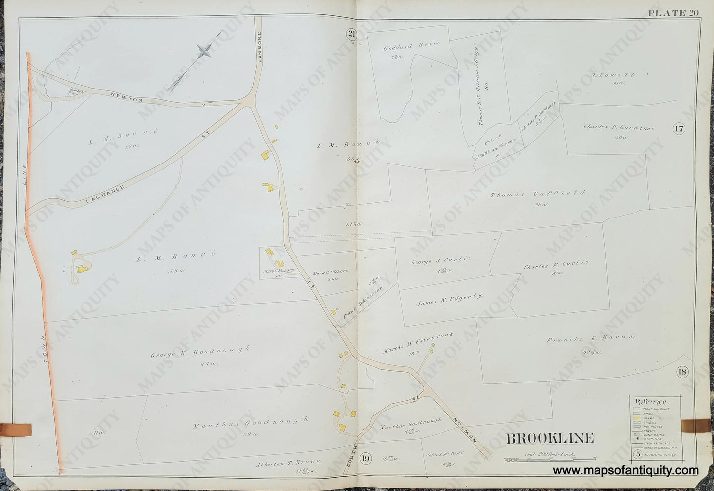 Genuine-Antique-Map-Plate-20-Brookline-Mass--1893-Richards-Maps-Of-Antiquity