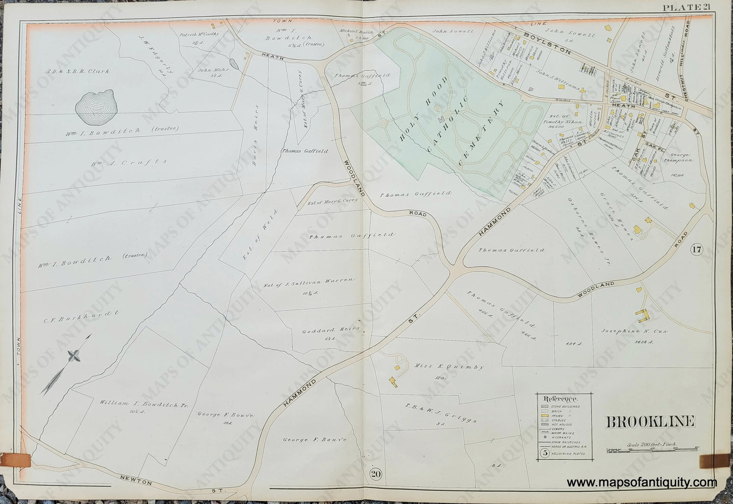 Genuine-Antique-Map-Plate-21-Brookline-Mass--1893-Richards-Maps-Of-Antiquity