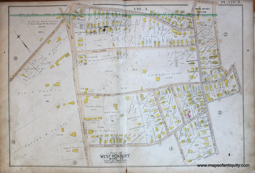 Genuine-Antique-Map-Plate-3-Part-of-West-Roxbury-City-of-Boston-1890-Bromley-Maps-Of-Antiquity