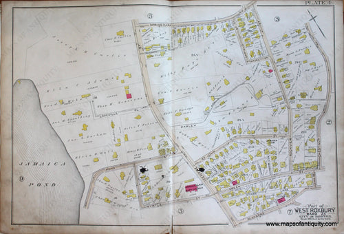 Genuine-Antique-Map-Plate-4-Part-of-West-Roxbury-City-of-Boston-1890-Bromley-Maps-Of-Antiquity