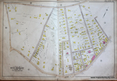 Genuine-Antique-Map-Plate-5-Part-of-West-Roxbury-City-of-Boston-1890-Bromley-Maps-Of-Antiquity